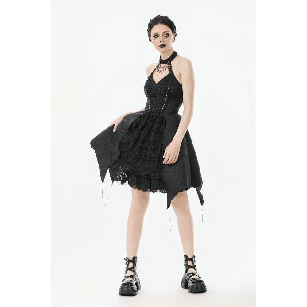 Women's Gothic Halterneck Lace Party Dress Graduation Dress - Image 8