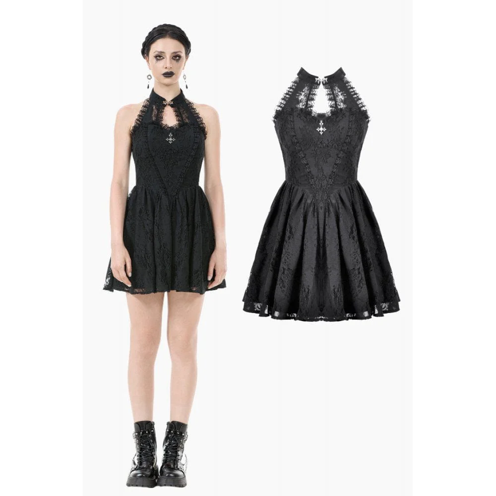 Women's Gothic Halterneck Lace Short Dress