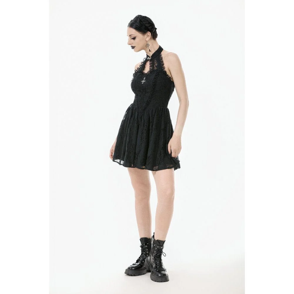 Women's Gothic Halterneck Lace Short Dress - Image 11