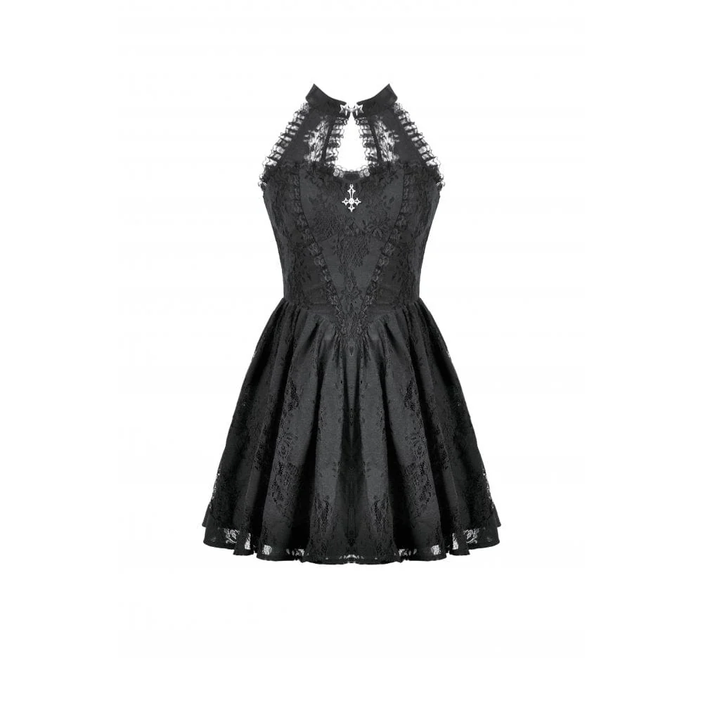 Women's Gothic Halterneck Lace Short Dress - Image 14
