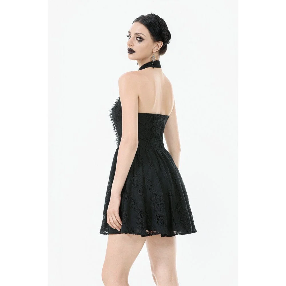 Women's Gothic Halterneck Lace Short Dress - Image 4