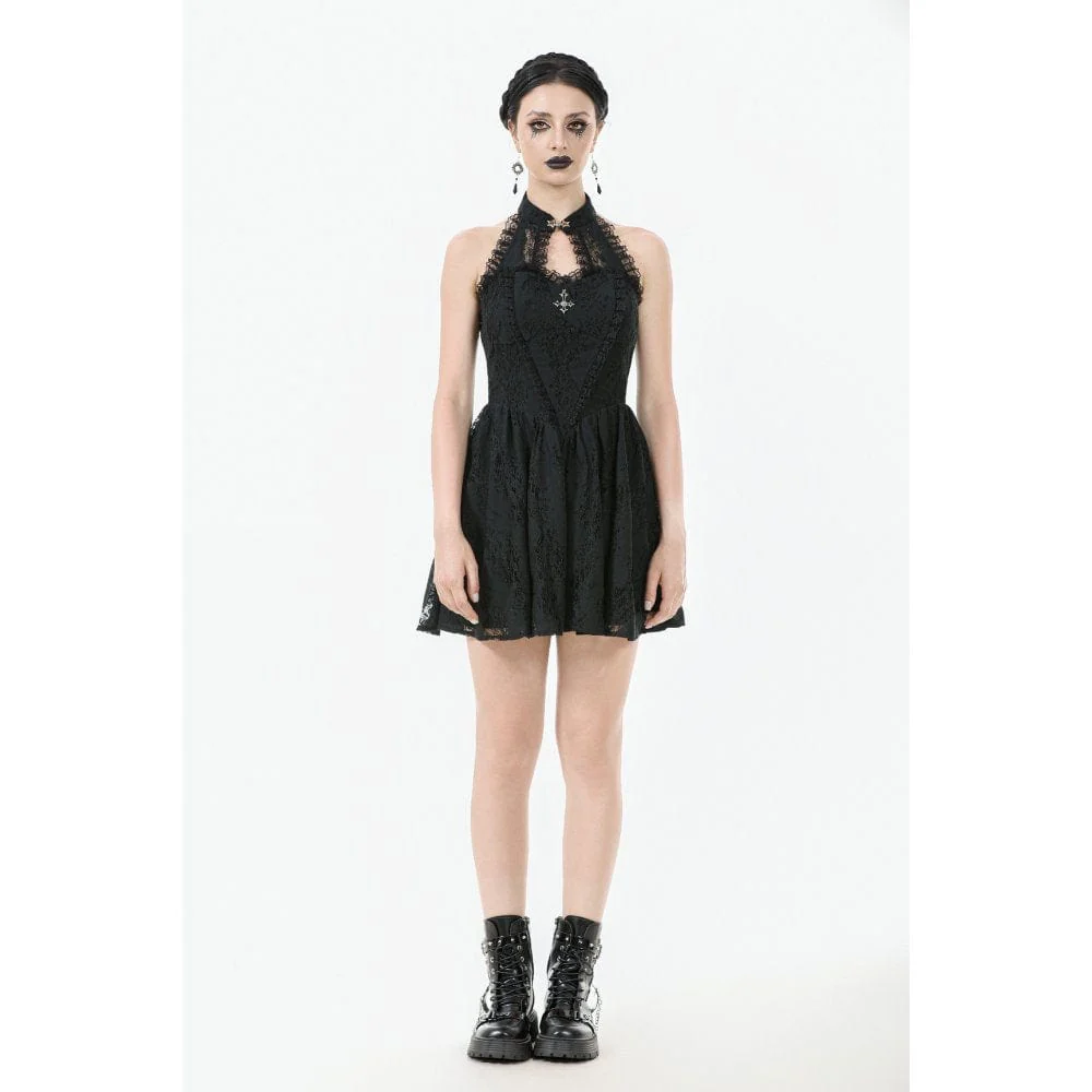 Women's Gothic Halterneck Lace Short Dress - Image 6