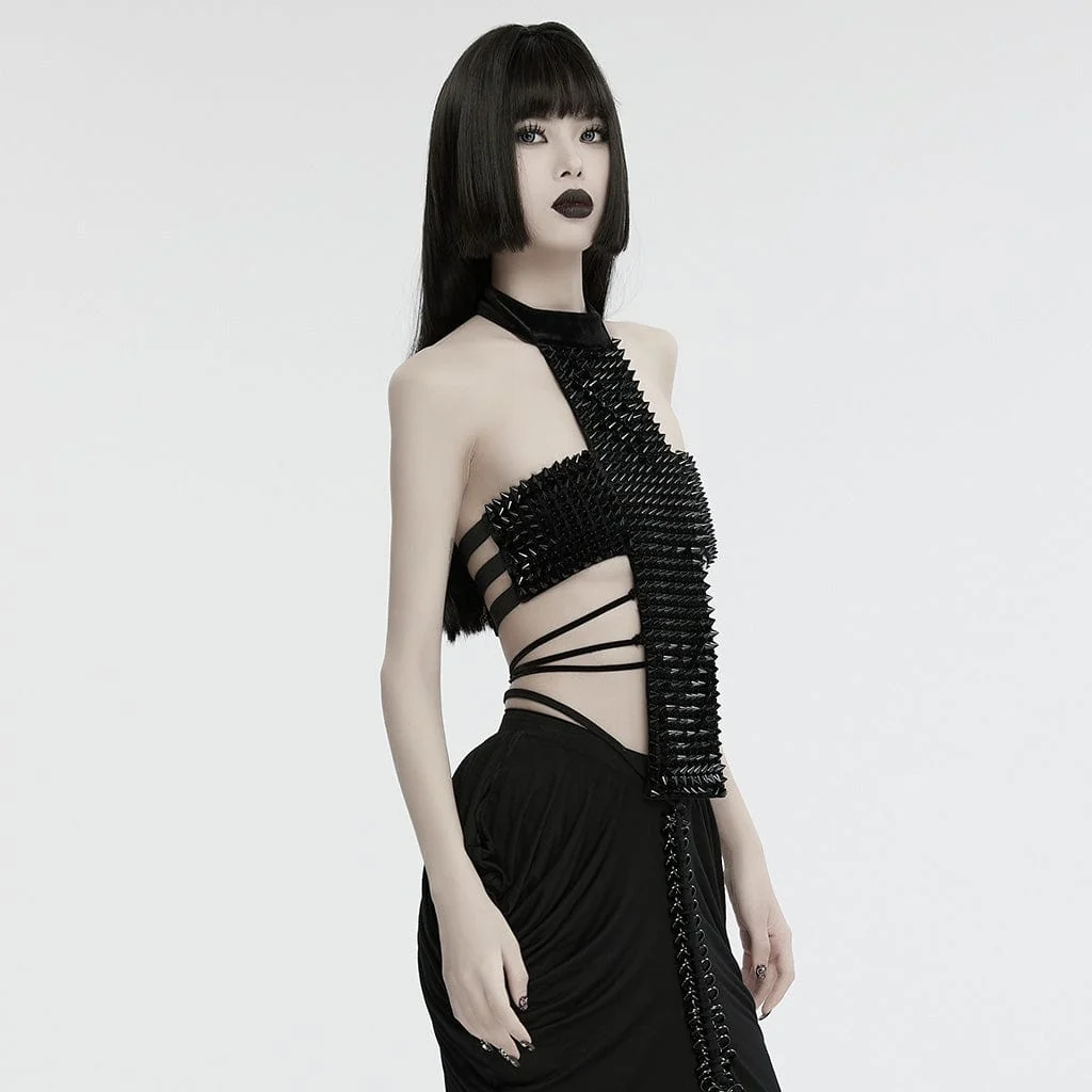 Women's Gothic Halterneck Studded Lace-up Top - Image 2