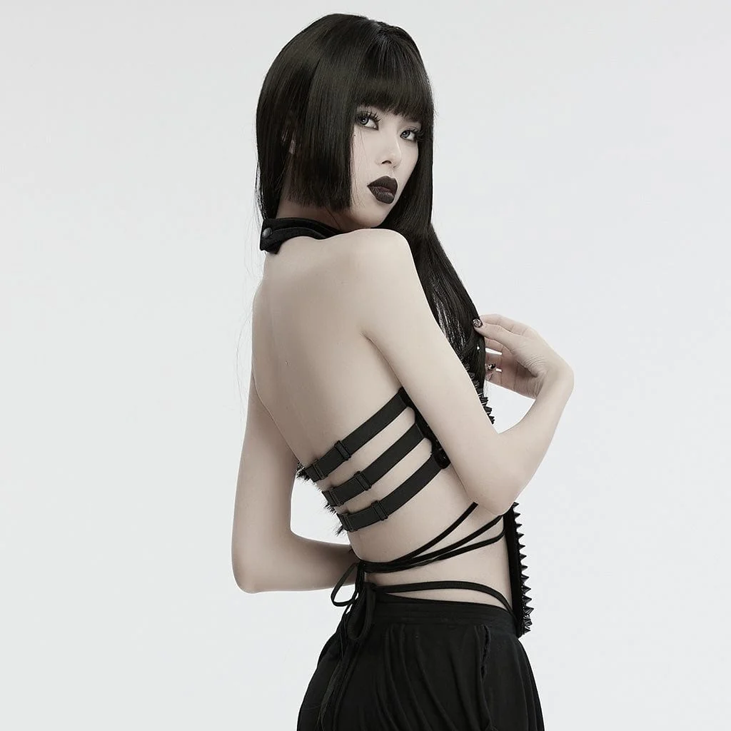 Women's Gothic Halterneck Studded Lace-up Top - Image 3
