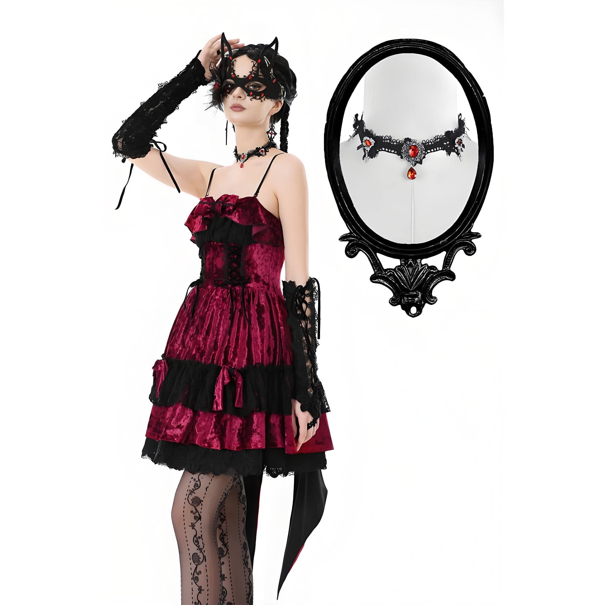 Women's Gothic Heart Cross Diamante Necklace
