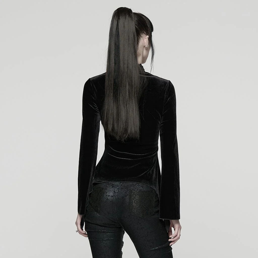 Women's Gothic Heart Embroideried Long Sleeved Top Black - Image 3