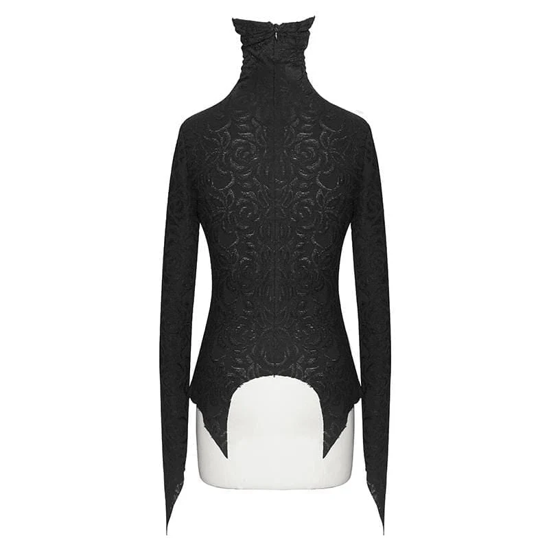 Women's Gothic High Collar Mesh Jacquard Tops - Image 6