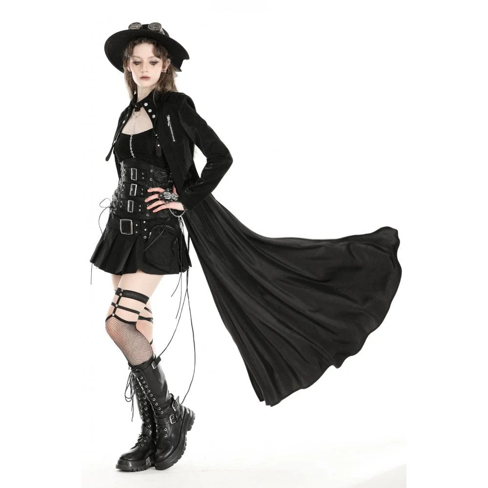 Women's Gothic High/Low Faux Leather Splice Jacket - Image 6