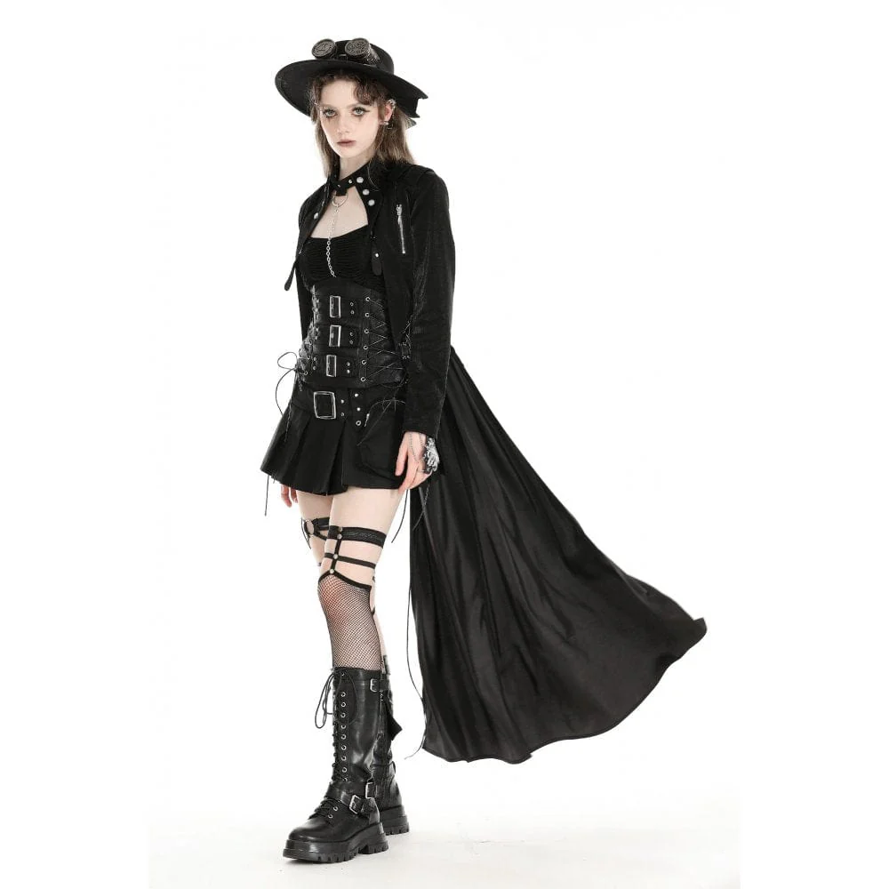 Women's Gothic High/Low Faux Leather Splice Jacket - Image 8