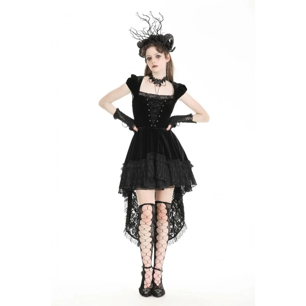 Women's Gothic High/Low Lace Splice Velvet Formal Dress - Image 3