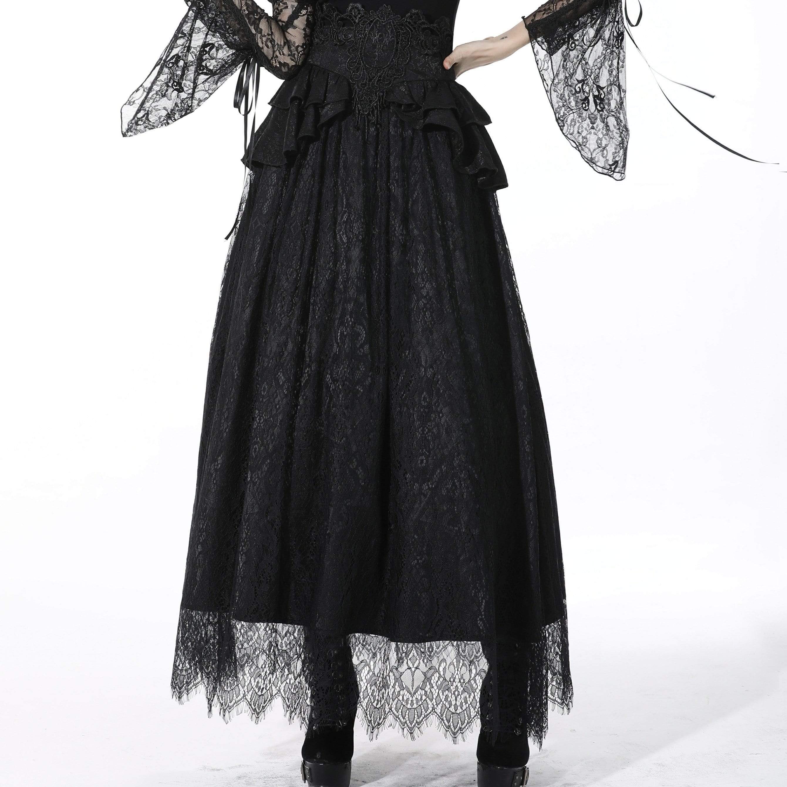 DIL Women's Gothic High-waisted Jacquard Black Long Skirt - Image 2