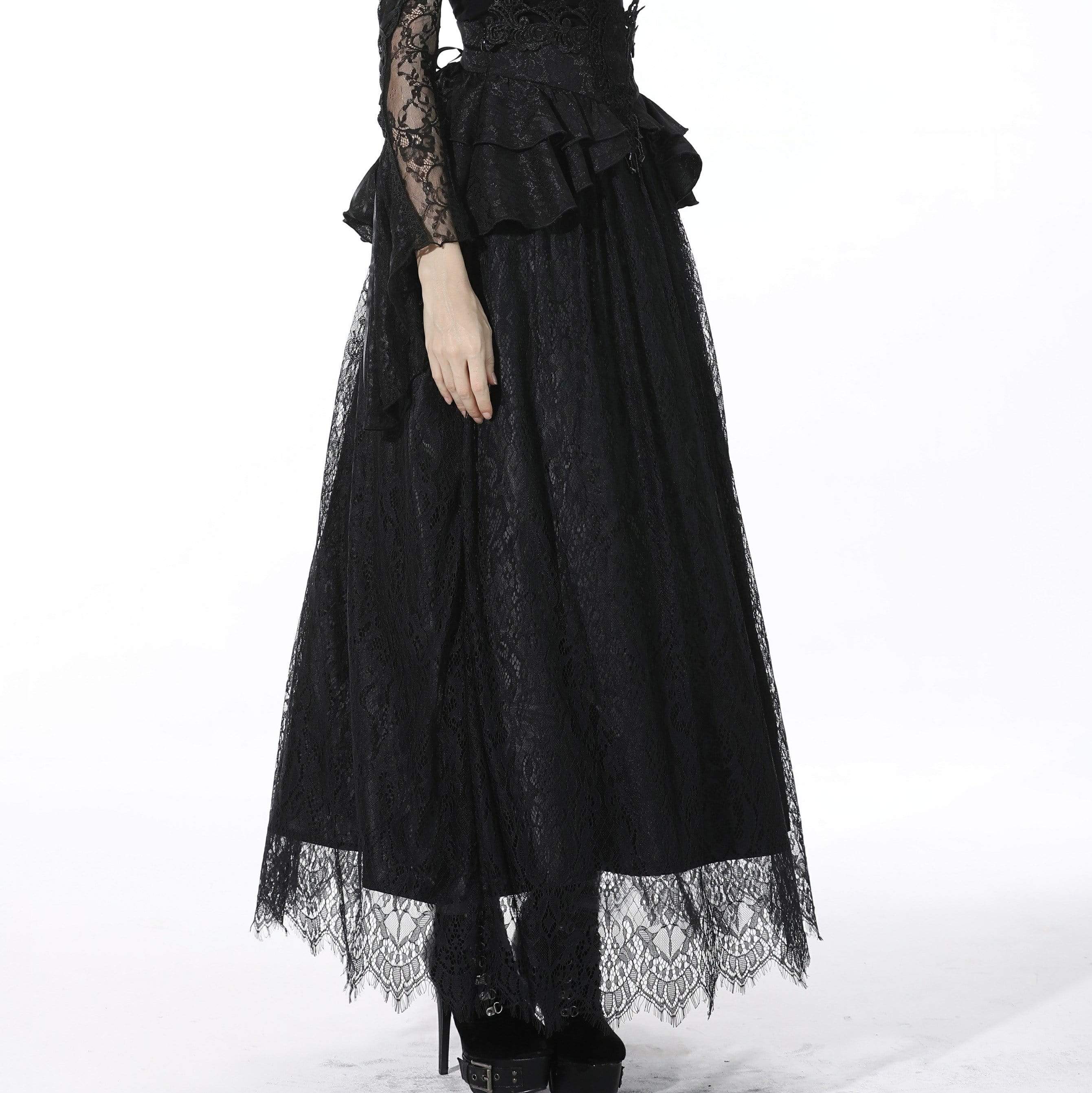 DIL Women's Gothic High-waisted Jacquard Black Long Skirt - Image 4