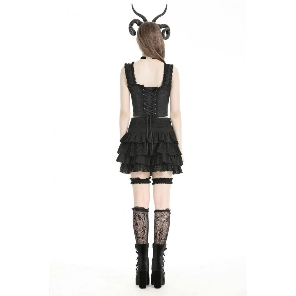 Women's Gothic High-waisted Lace Splice Skirt with Garter - Image 10