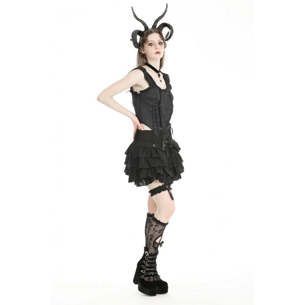 Women's Gothic High-waisted Lace Splice Skirt with Garter - Image 8