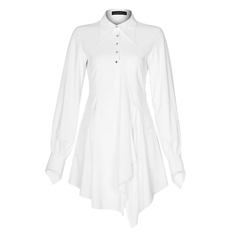 Women's Gothic High-waisted Shirt Dresses White - Image 5