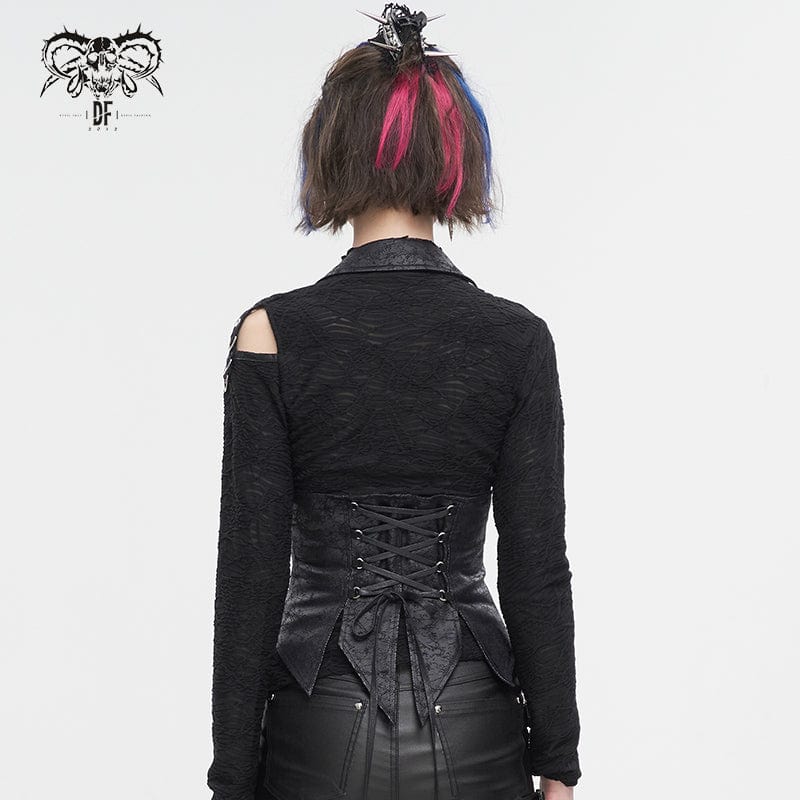 Women's Gothic Irregular Lace-up Vest with Detachable Collar - Image 5
