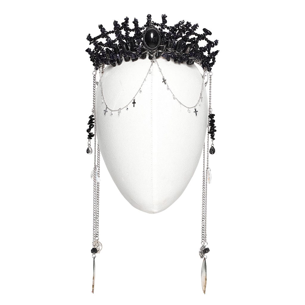Women's Gothic Irregular Crystal Cross Headwear Black - Image 4