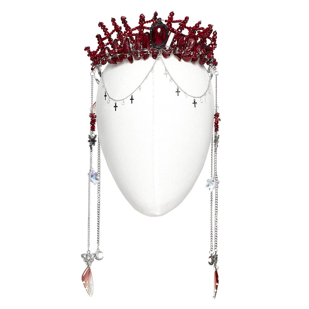 Women's Gothic Irregular Crystal Cross Headwear Red - Image 4