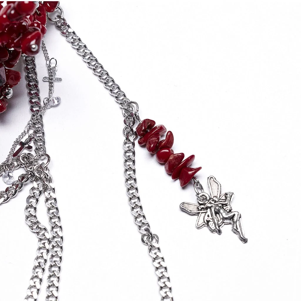 Women's Gothic Irregular Crystal Cross Headwear Red - Image 8