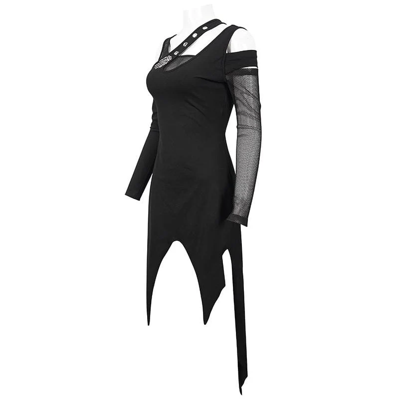 Women's Gothic Irregular Cutout Mesh Splice Dress - Image 5