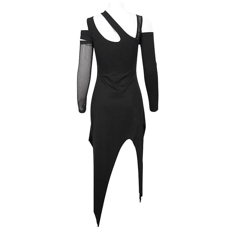 Women's Gothic Irregular Cutout Mesh Splice Dress - Image 6
