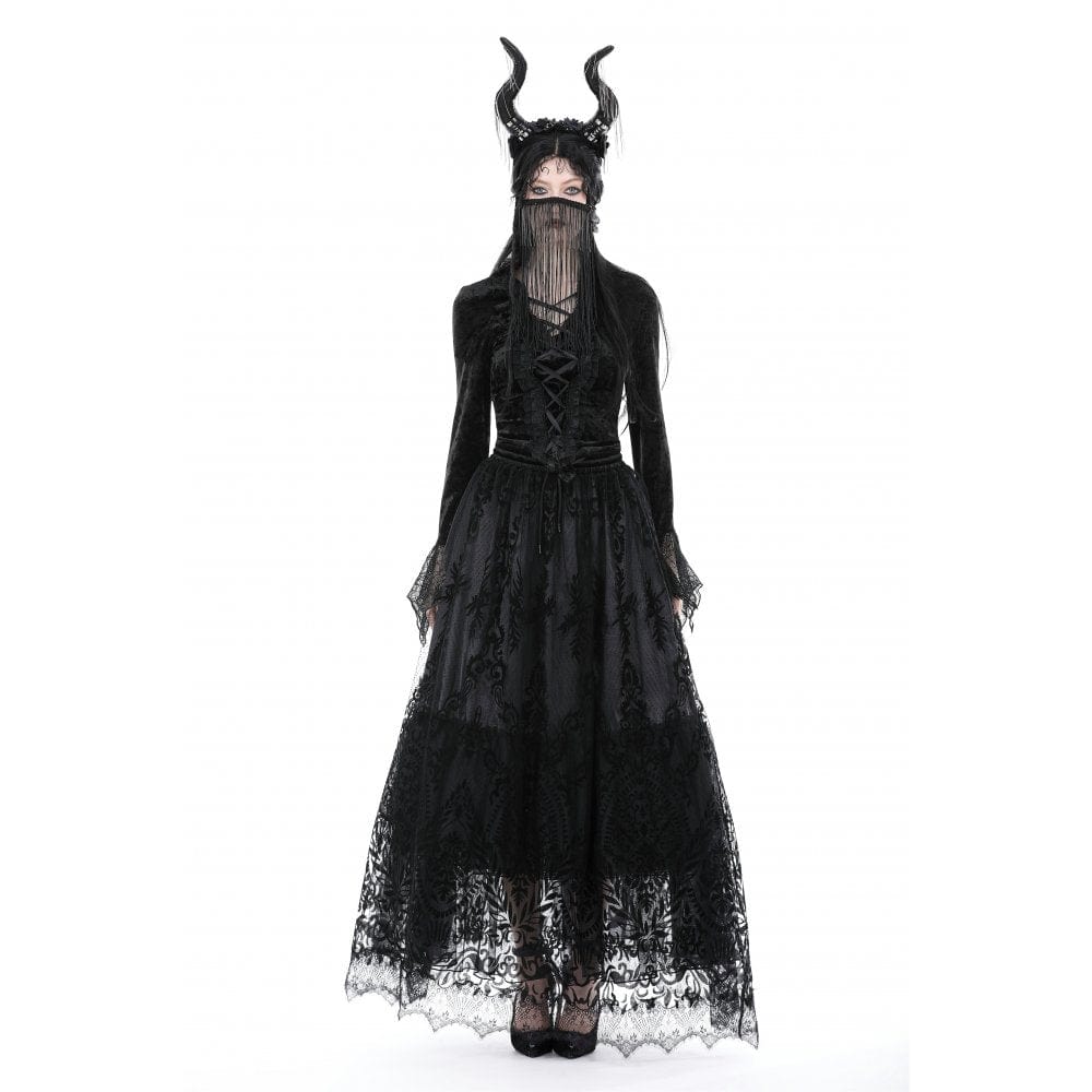 Women's Gothic Irregular Flocking Mesh Spice Skirt - Image 4