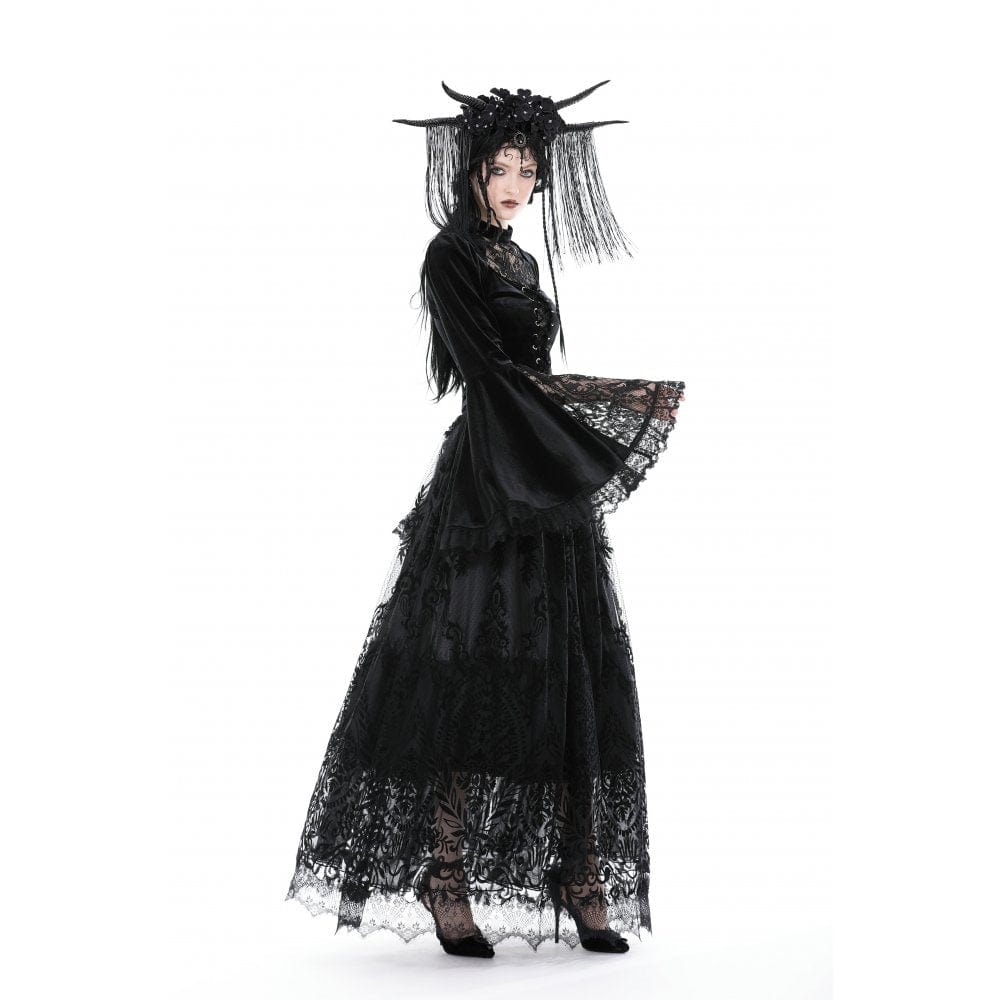 Women's Gothic Irregular Flocking Mesh Spice Skirt - Image 7