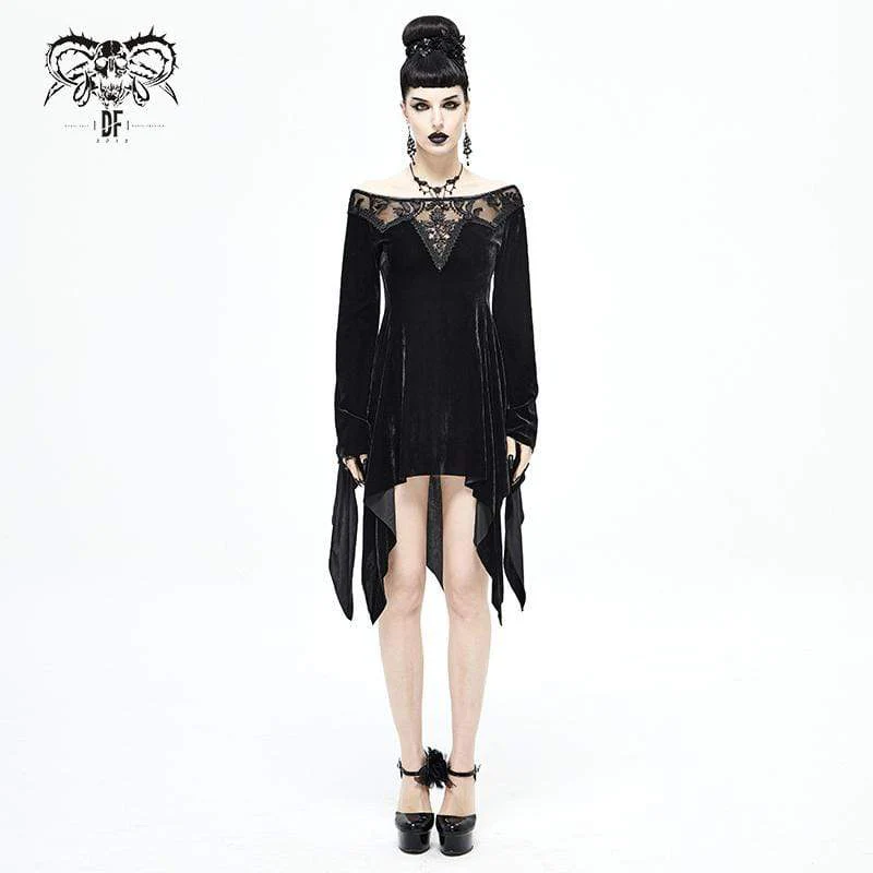 Women's Gothic Irregular Floral Embroidered Black Wedding Dress - Image 3
