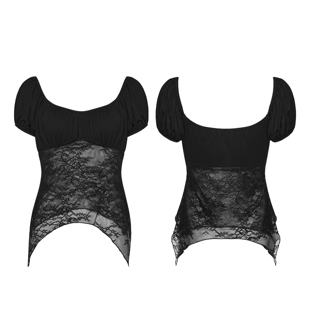 Women's Gothic Irregular Floral Lace Splice Ruched Top - Image 5