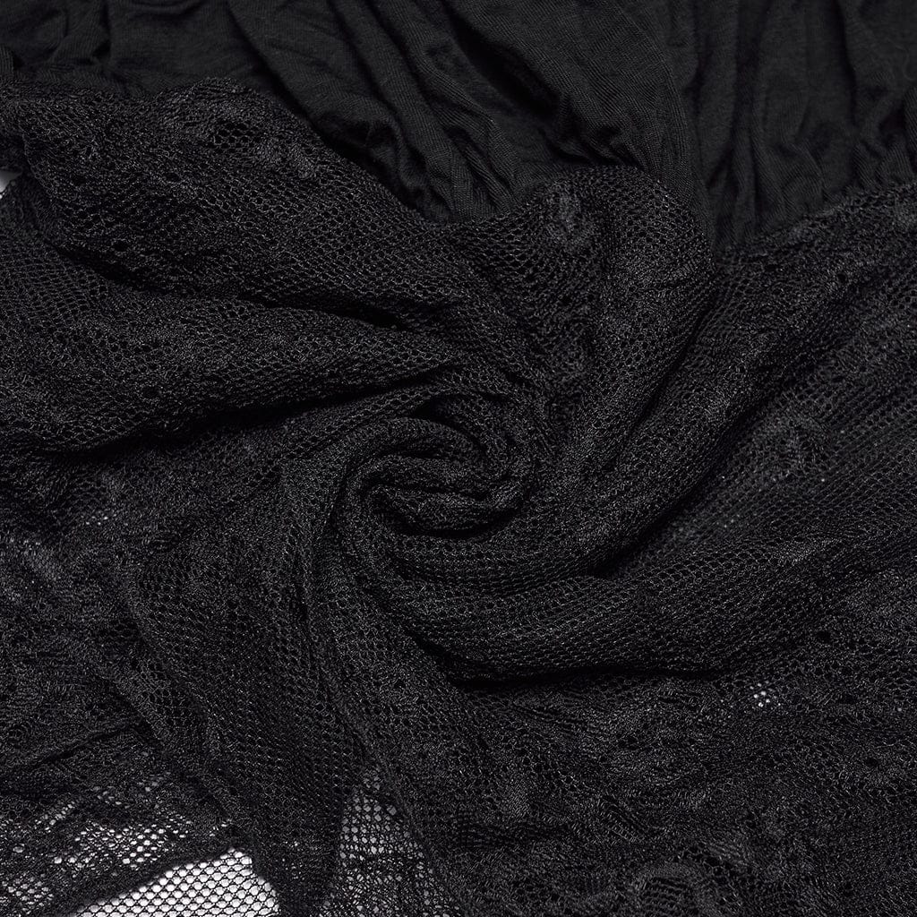 Women's Gothic Irregular Floral Lace Splice Ruched Top - Image 9