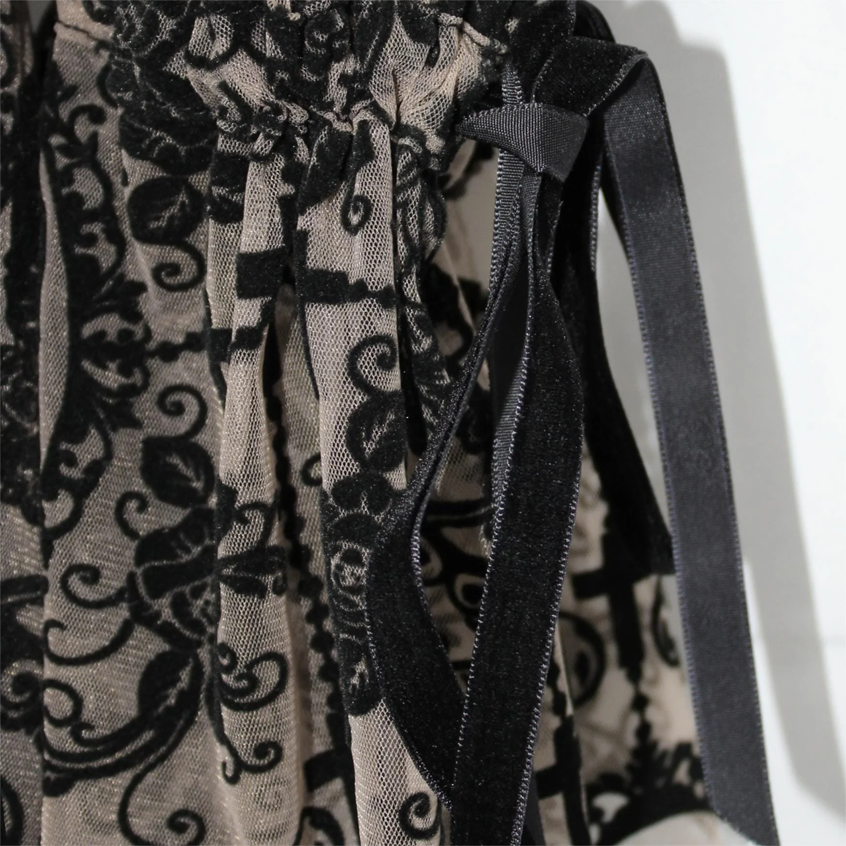 Women's Gothic Irregular Floral Printed Mesh Dress with Neckwear - Image 8