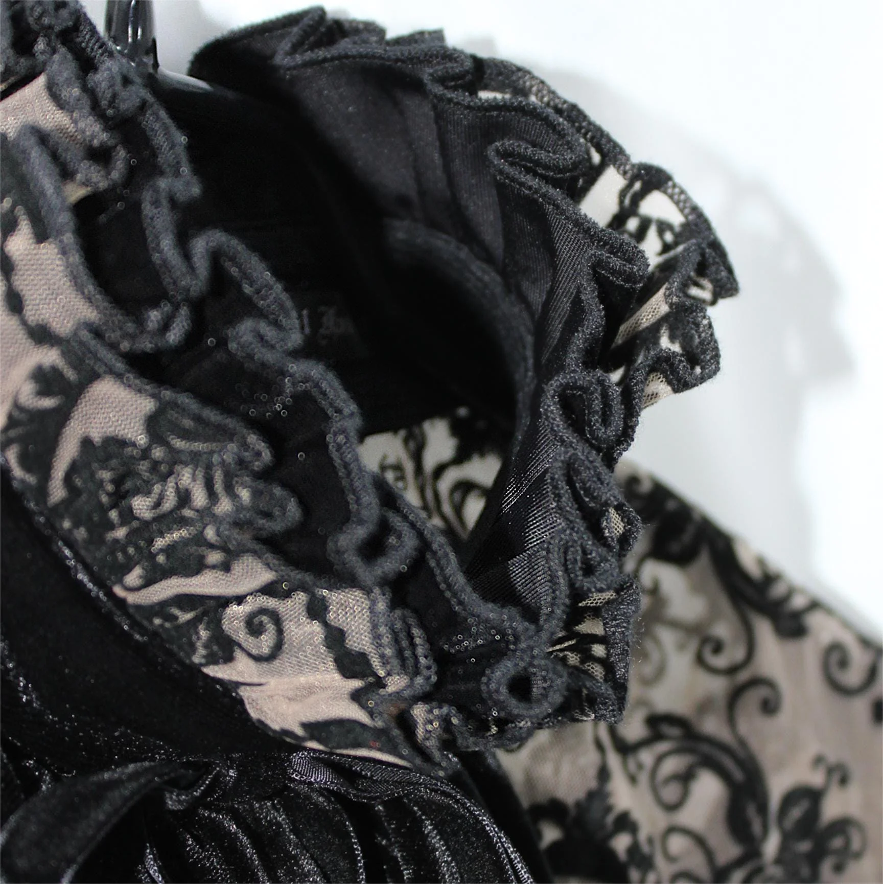 Women's Gothic Irregular Floral Printed Mesh Dress with Neckwear - Image 9