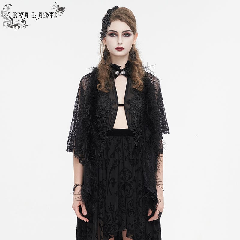 Women's Gothic Irregular Fluffy Hem Lace Cape - Image 3