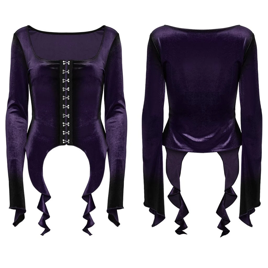 Women's Gothic Irregular Gradient Velvet Shirt Violet - Image 5