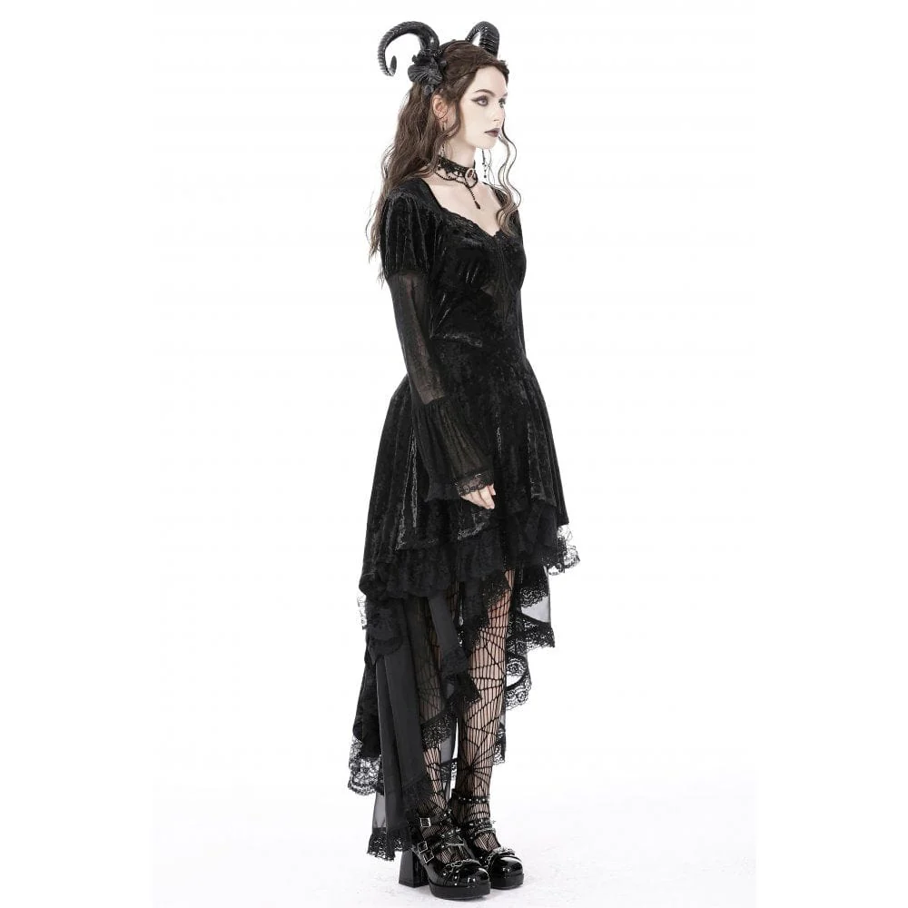 Women's Gothic Irregular Lace Layered Velvet Dress - Image 4