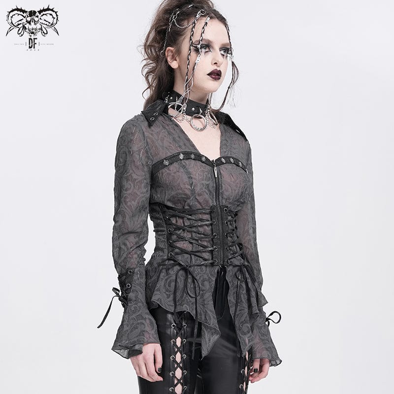 Women's Gothic Irregular Lace-up Shirt - Image 4
