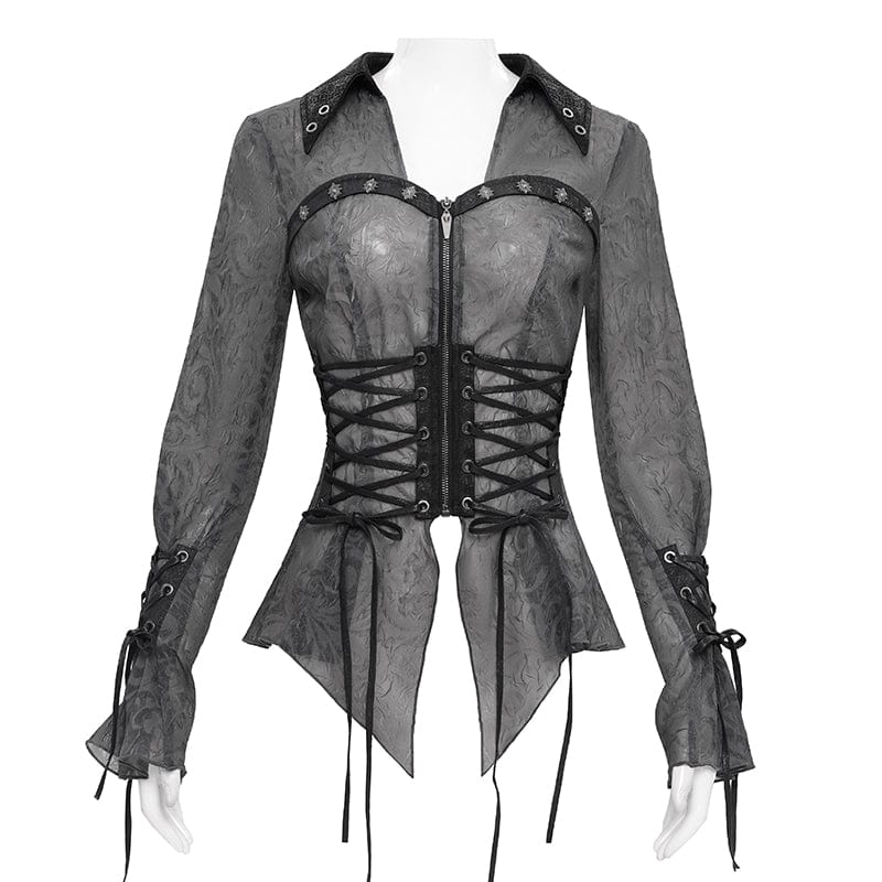 Women's Gothic Irregular Lace-up Shirt - Image 7