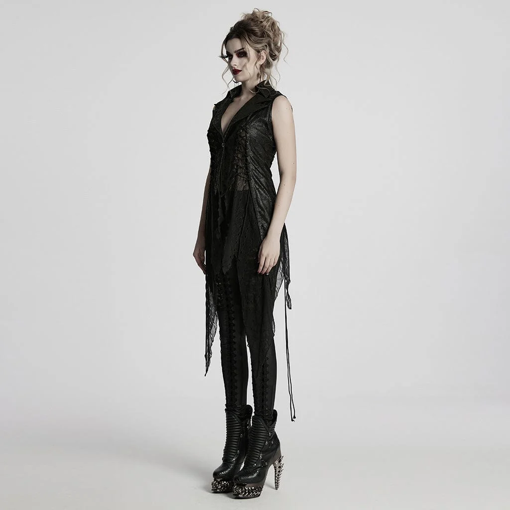 Women's Gothic Irregular Mesh Splice Lace-up Waistcoat - Image 2