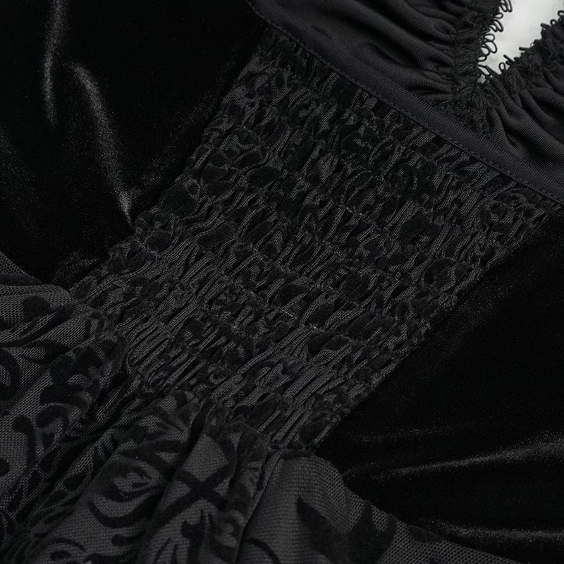 Women's Gothic Irregular Mesh Splice Velvet Slip Wedding Dress - Image 10