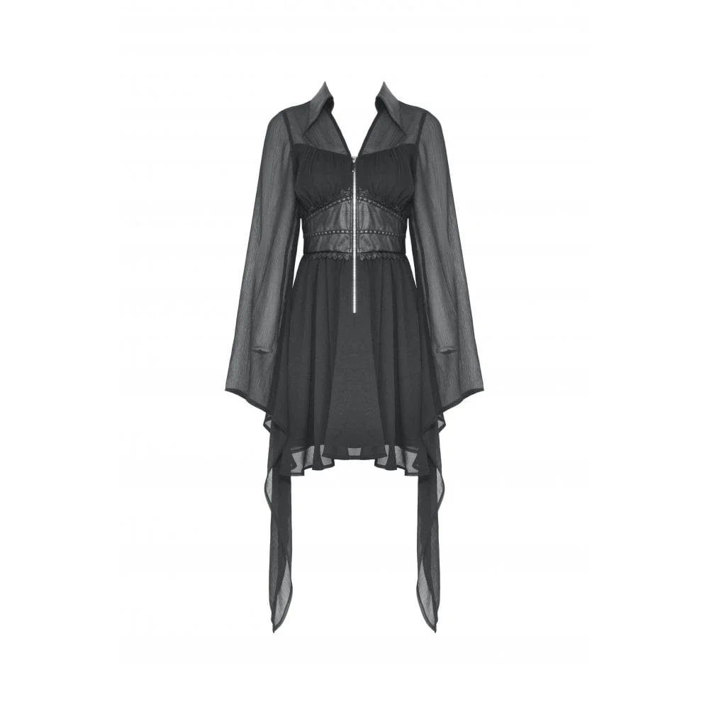 Women's Gothic Irregular Plunging Flared Sleeved Dress - Image 10