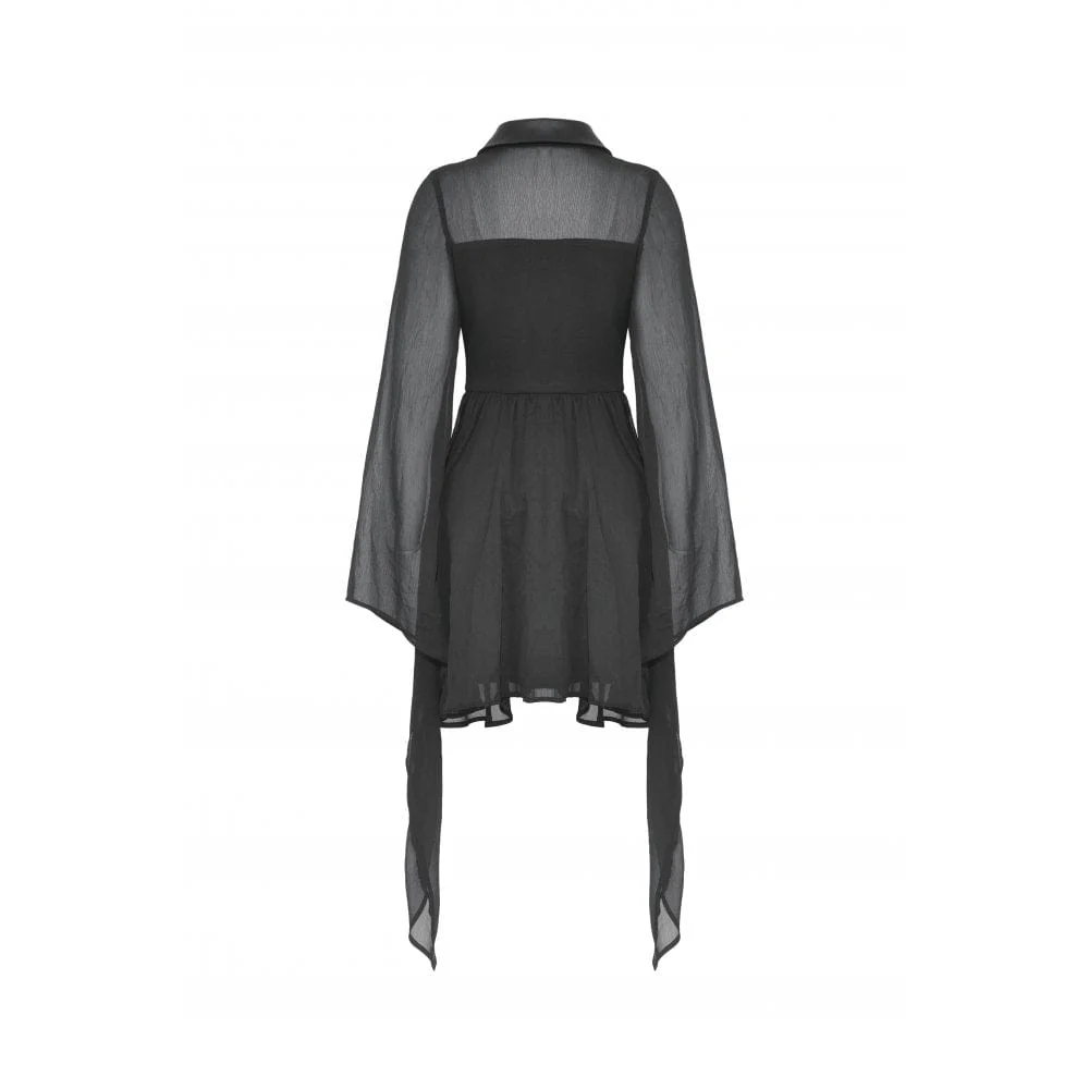 Women's Gothic Irregular Plunging Flared Sleeved Dress - Image 11