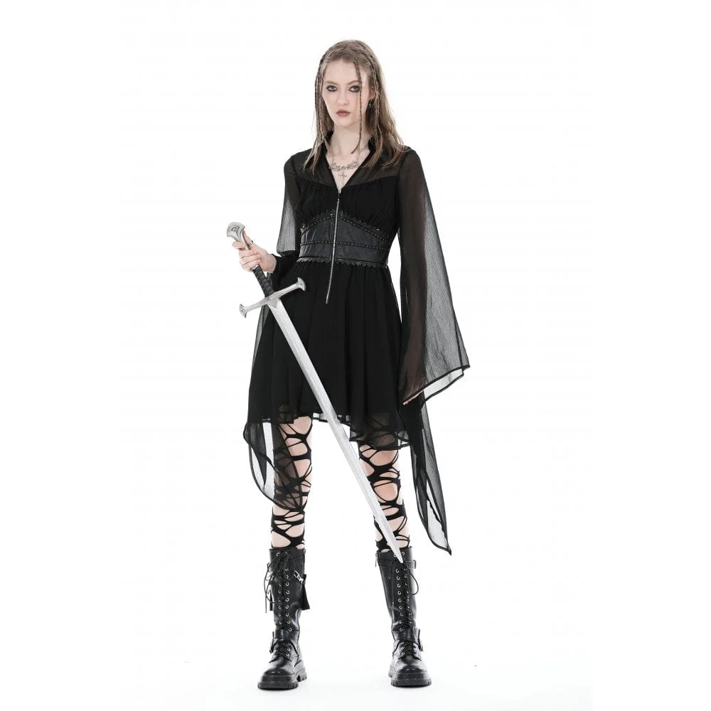 Women's Gothic Irregular Plunging Flared Sleeved Dress - Image 3