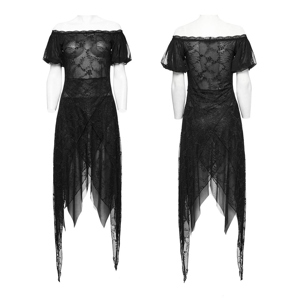 Women's Gothic Irregular Puff Sleeved Mesh Dress - Image 5