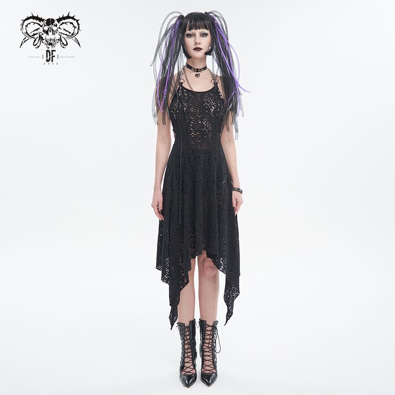 Women's Gothic Irregular Ripped Chain Halterneck Dress - Image 2