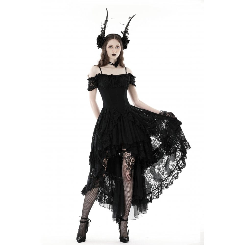 Women's Gothic Irregular Ruffled Lace Wedding Dress - Image 3