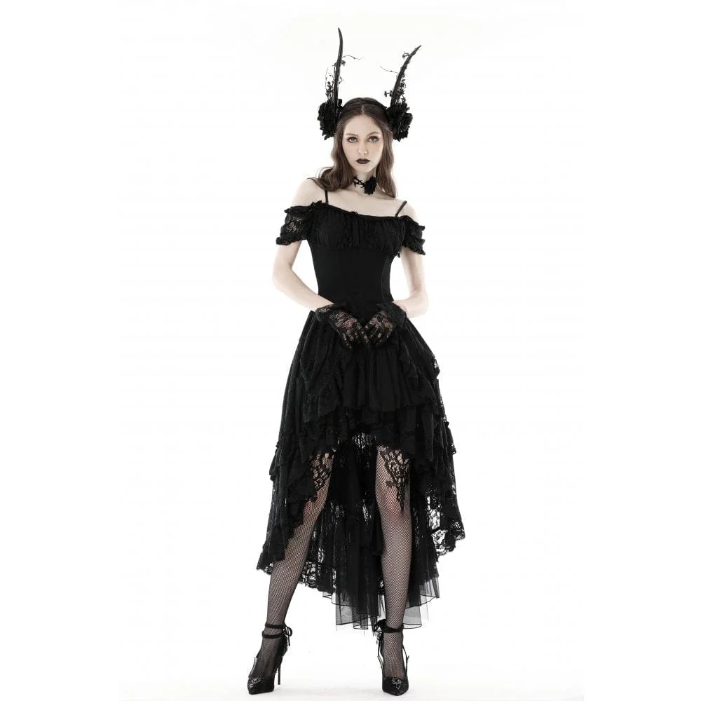 Women's Gothic Irregular Ruffled Lace Wedding Dress - Image 4