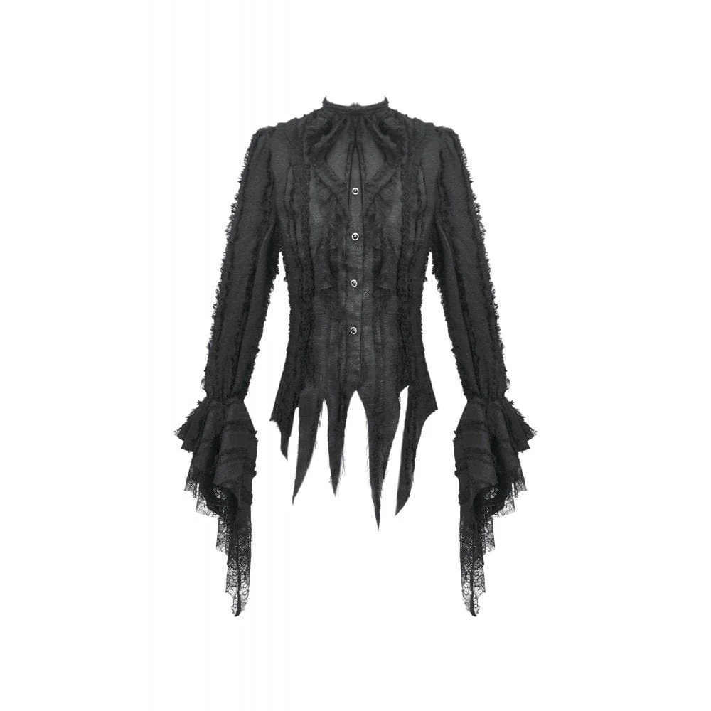 Women's Gothic Irregular Unedged Puff Sleeved Shirt - Image 12