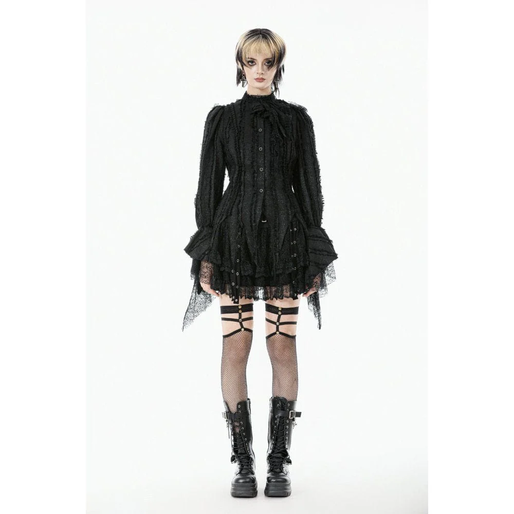 Women's Gothic Irregular Unedged Puff Sleeved Shirt - Image 4