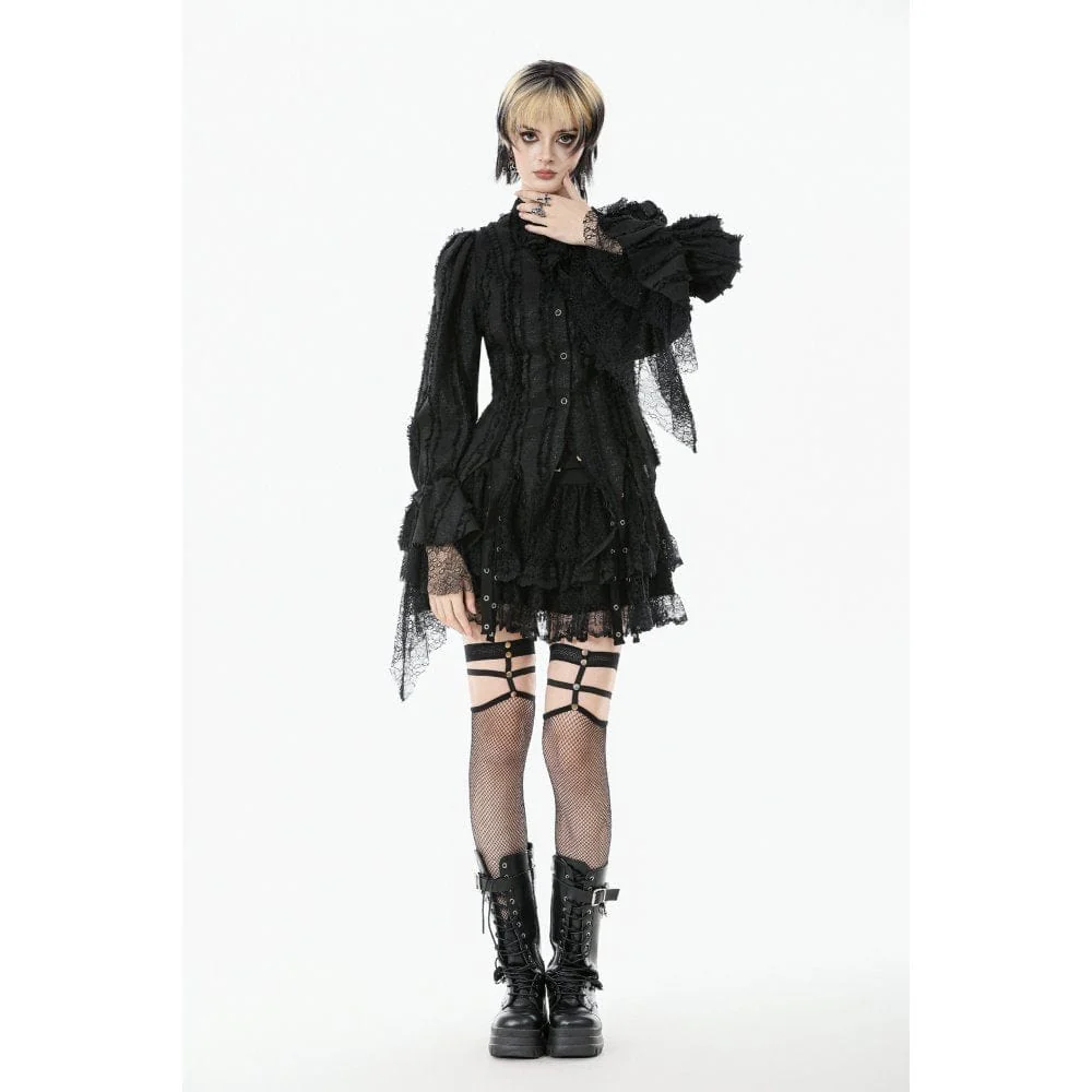 Women's Gothic Irregular Unedged Puff Sleeved Shirt - Image 7