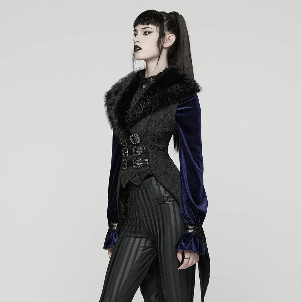 Women's Gothic Jacquard Buckle-up Swallow-tailed Vest - Image 2